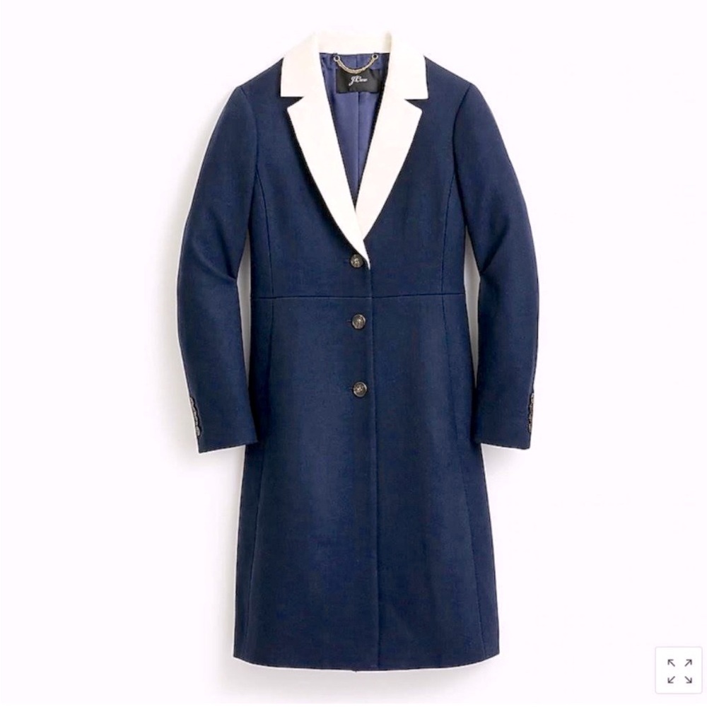 J. Crew Topcoat with contrast lapel in double-serge wool NAVY